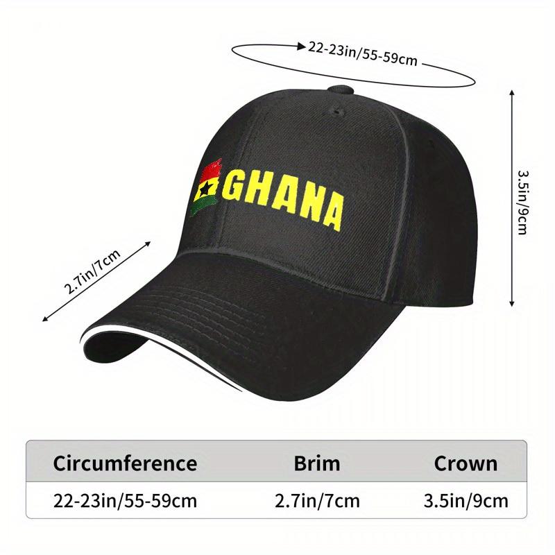 1Pc Unisex Baseball Cap, New Style Breathable Black Snapback Hat With Ghana Print For Outdoor Camping, Travel, Running, Yoga, An