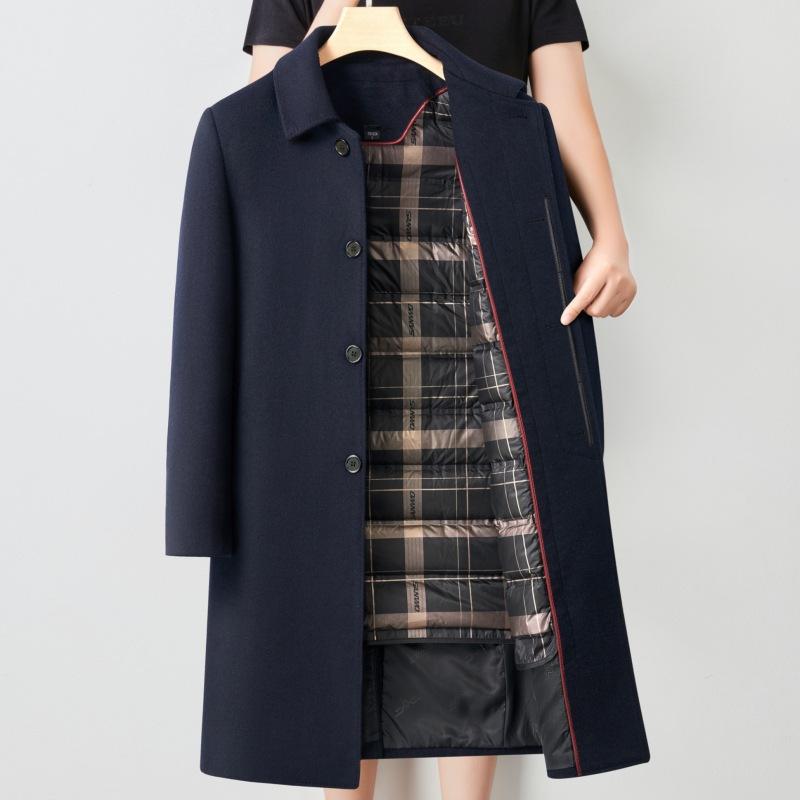 

Зимнее шерстяное пальто средней длины с двухсторонним воротом для мужчин среднего возраста со съемной пуховой подкладкой, кашемировое пальто с лацканами, плотная ветровка для отцов среднего возраста 190