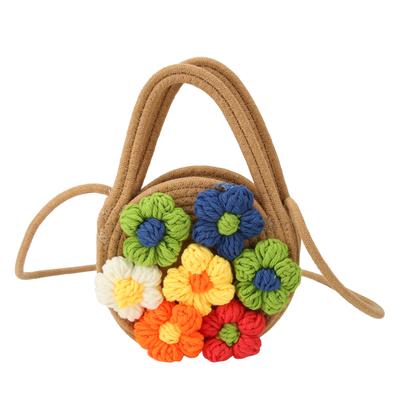 Flower Straw Beach Bag for Women Cute Fashion Large Capacity Straw Shoulder Bag for Summer Outdoor Khaki