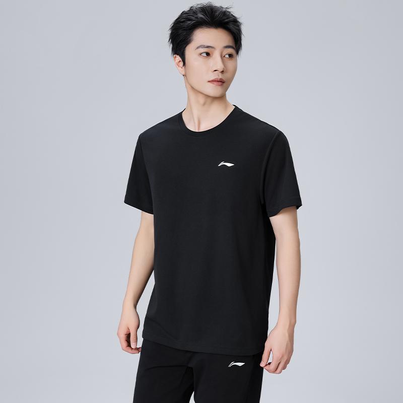 Li-Ning Solid Color Loose Fit Round Neck Drop Shoulder Short Sleeve T-Shirt Men Tops Black AHSU977-1