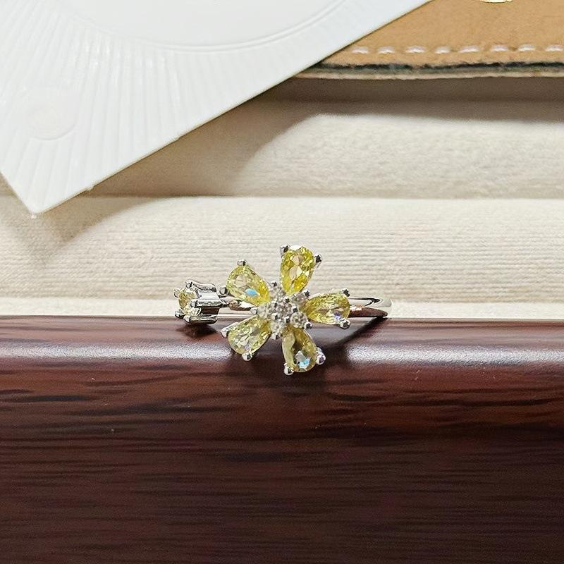 Butterfly Flower Enamel Super Flash Fashion Zir*****Pen Ring Women'S Exquisite Light Luxury Niche High-End Feeling Stacked Ring