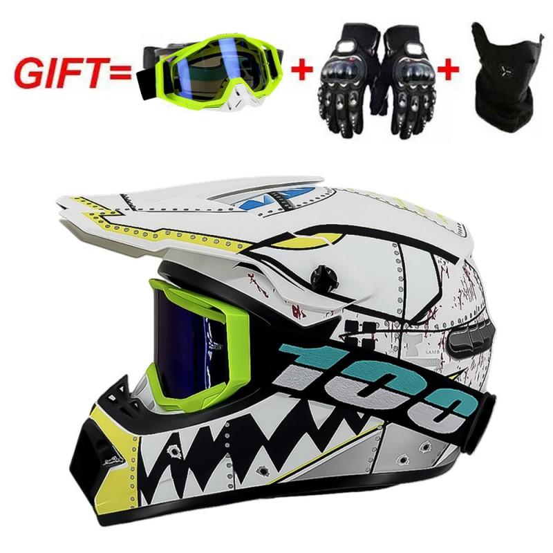 Full Face Motorcycle Helmet With Included Goggles Cover Gloves - All Season ABS Safety Gear Off-Road MTB ATV Riding