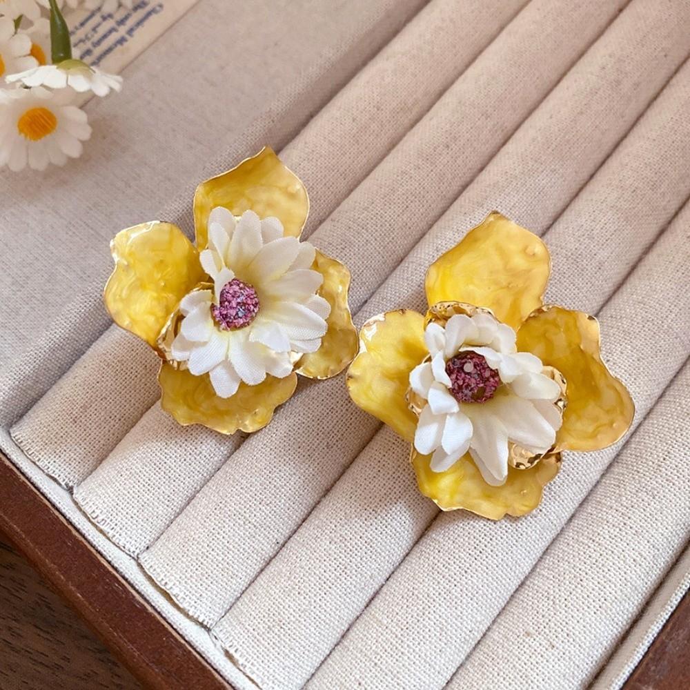 Korean Style Exaggerated Ear Pendant Iron Cloth Floral Ear Studs Colorful Flower Earrings  Daily