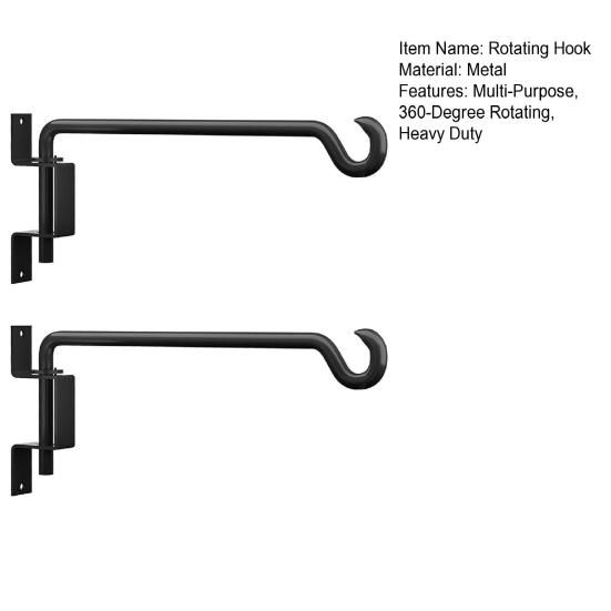2 szt. Obrotowe Haczyki na Rośliny Metalowe Wytrzymałe Haki Ścienne Regulowane Haki na Kosze Roślinne do Wieszania Dzwonków Wiatrowych Ptaków