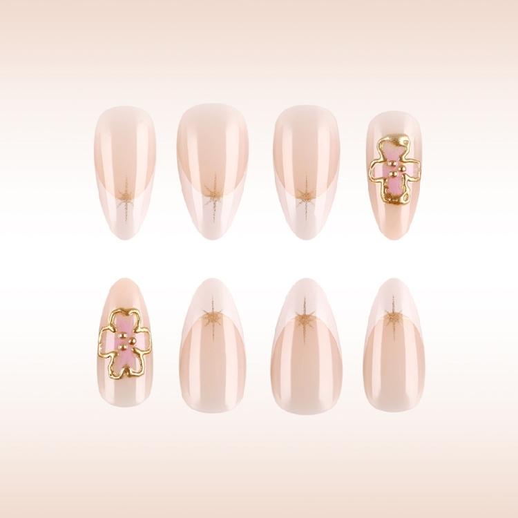 24pcs Press On Nail Almond False Nail With 3D Flowers Designs Glossy Artificial Full Cover Stick On Nail for Women