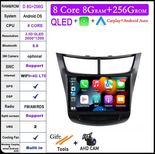 9'' For Chevrolet Sail Aveo 2015 - 2019 Android 14 Car Radio Carplay GPS Navigation Video Stereo Multimedia Player 5G Wifi