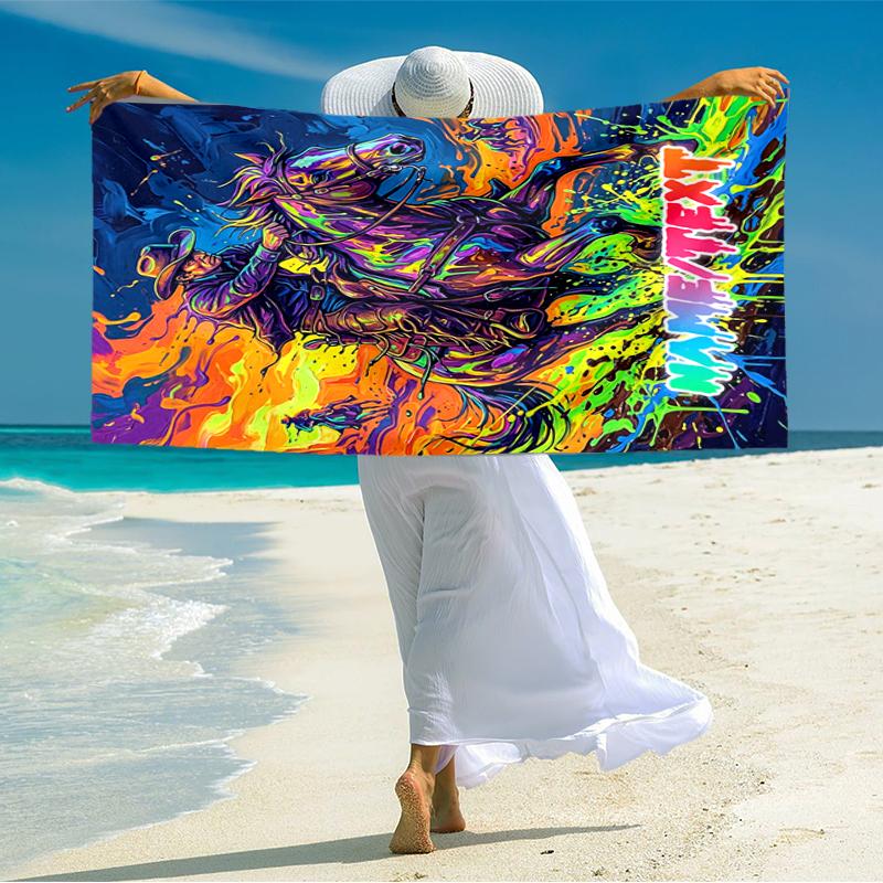 1PC Custom Name Cowboy Wild Horse Beach Towel Highly Absorbent And Sand-Resistant Towel for Swimming, Pool, Yoga, And Travel Lightweight