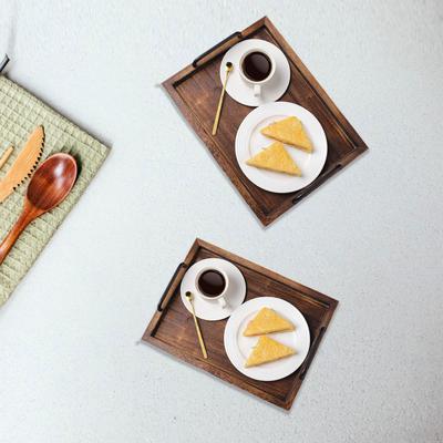 2 Pack Rustic Wooden Serving Trays, Farmhouse Decor, Rectangular Multipurpose Platters with