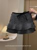 Plus Size A-line Polka Dot Wool Pleated Skirt - High Waist, Slimming, Spring/Autumn Wear