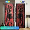 2 Stück Skelett Tanz Bedruckter Vorhang für Halloween Heimdeko - Stangentasche Fensterdekoration für Schlafzimmer, Büro, Küche