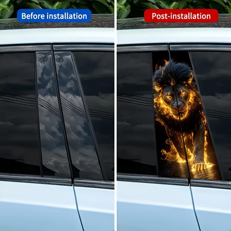 2-Pack Flame Lion Car Stickers - Durable Plastic B-Pillar Protector, Self-Adhesive Glossy for Vehicles, Walls and Windows