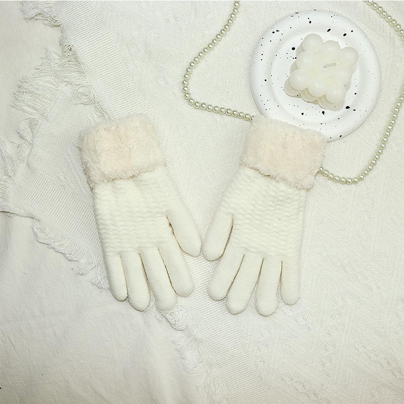 

Мужские ретро черно-белые двухслойные шерстяные перчатки - на флисовой подкладке, ветронепродуваемые, теплые для ношения на открытом воздухе. One Size белый