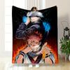 Anime Duo with Blue and Red Flames Patterned Flannel Blanket Perfect for the Bedroom Living Room, Sofa, or a Little Nap