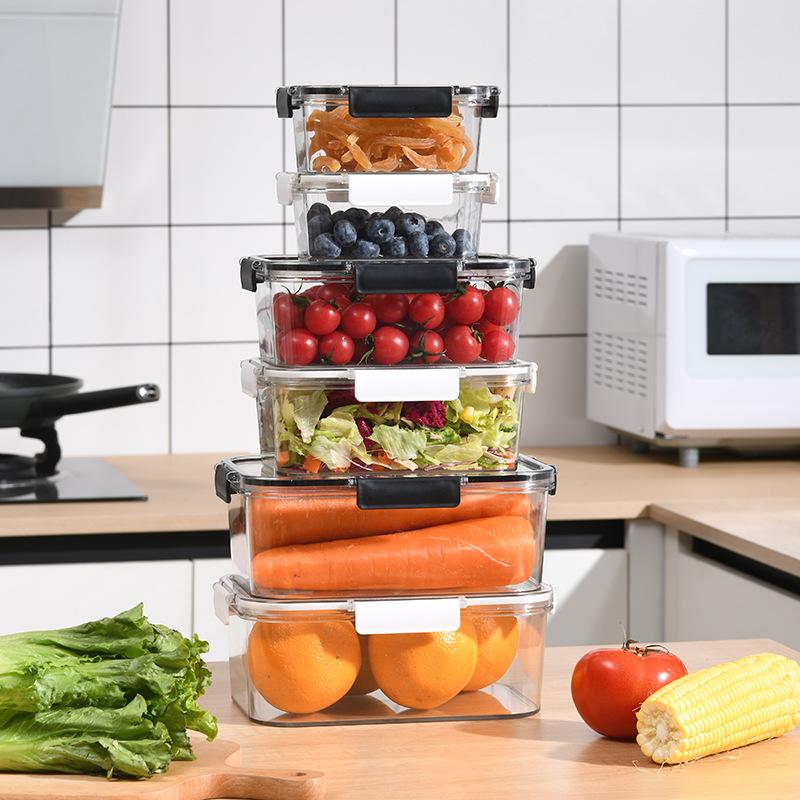 Food-grade plastic fresh-keeping box Large capacity rectangular fruit bento box for refrigerators Storage transparent sealed box