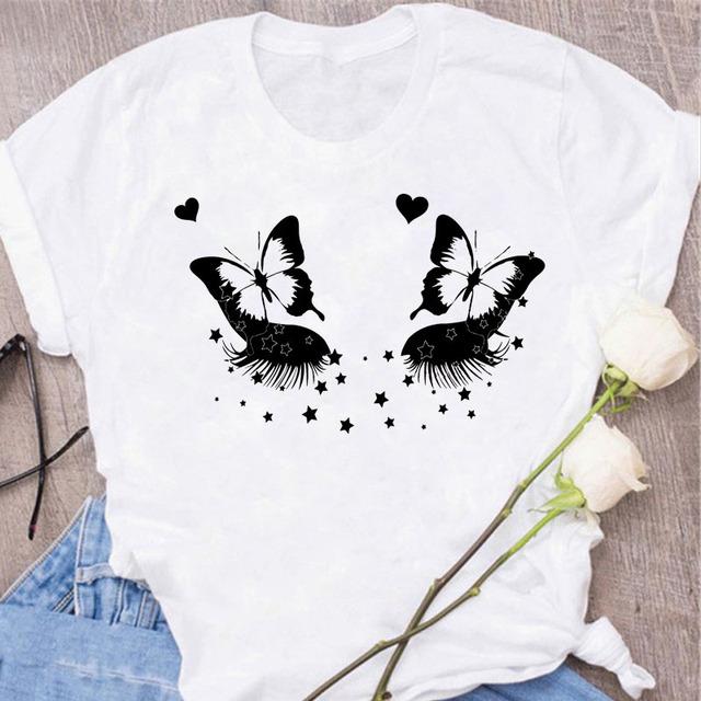 New Butterfly Print T Shirt Women T Shirt Summer Fashion Female Tops Ladies Short Sleeve Graphic Tee Shirts Woman Cute T-Shirts