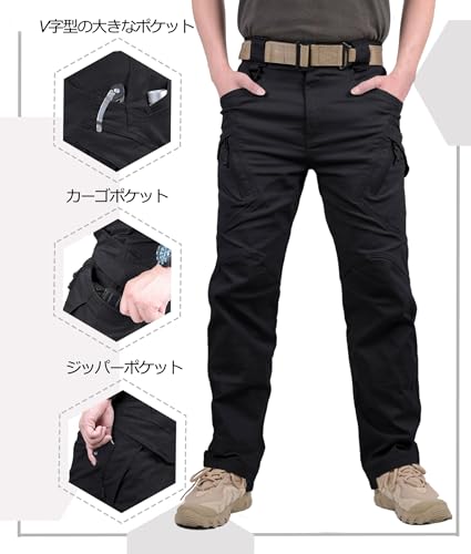 TACVASEN Heren 3D Cargo Broek, Multifunctioneel en Rekbaar, voor Fietsen en Werk, Effen Zwart, Maat 2XL