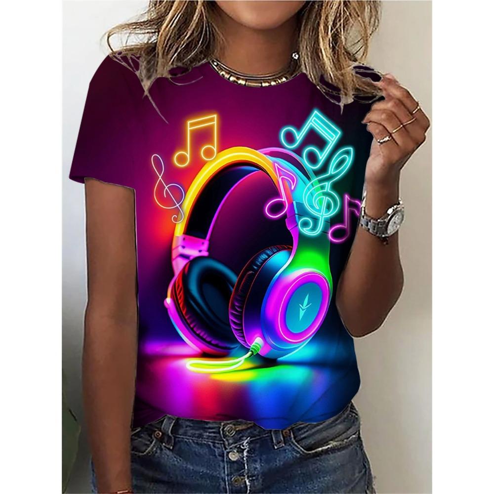 Summer Fashionable Retro Colorful Cartoon 3D Pattern T-shirt Comfortable Oversized Breathable Leisure Versatile Women's T-shirt