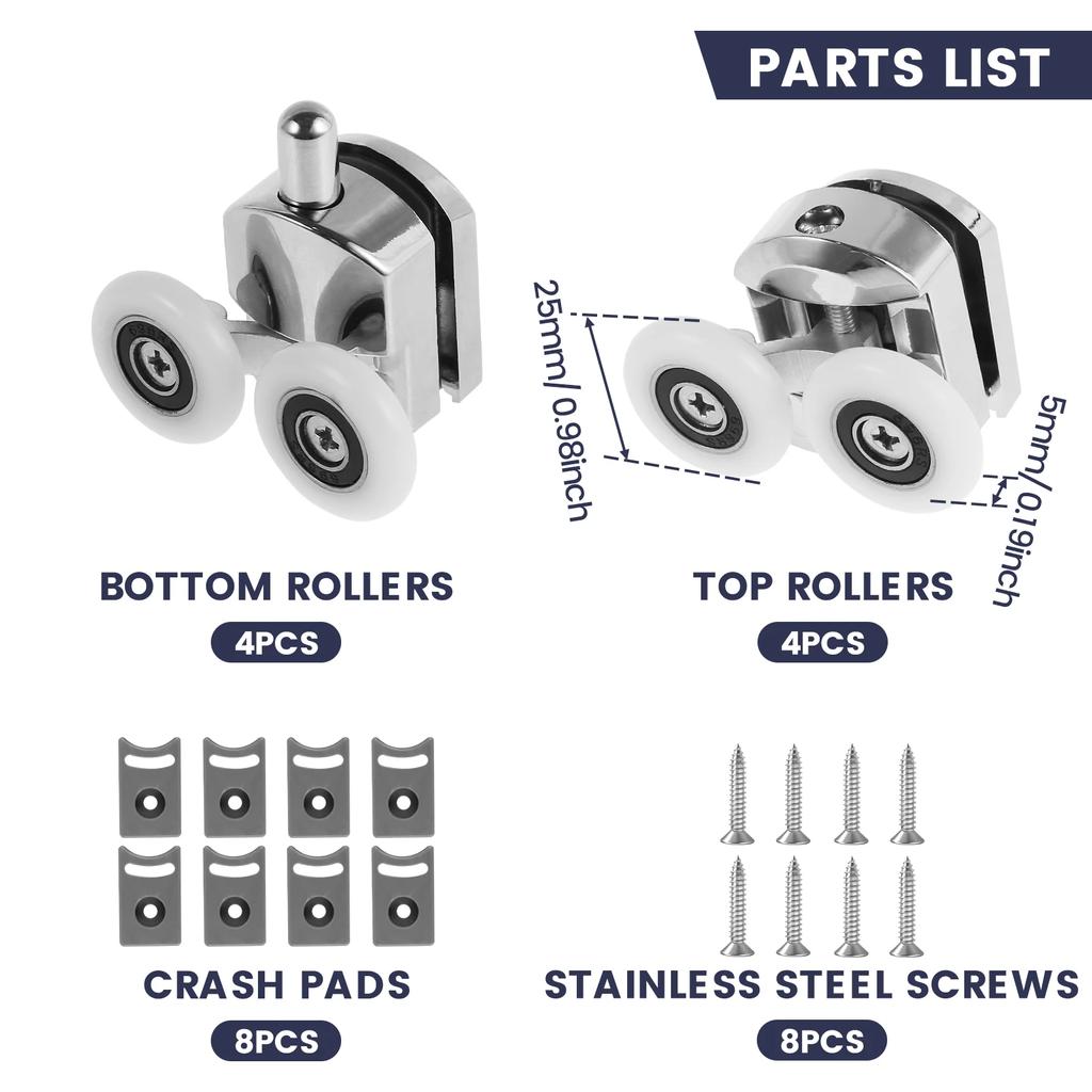 Duschtürrollen Duschtürrolle aus Aluminiumlegierung Gute Stabilität Gebogene Duschtürrolle Einfach zu installierende Rolle Einfach zu