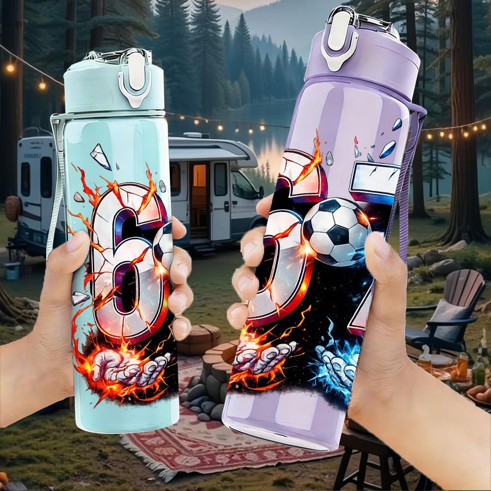 1PC Abstract Number Sixty Seven Art 750ml Color Plastic Sports Water Bottle Leakproof Flip Straw Lid Suitable for Sports Office Home Use
