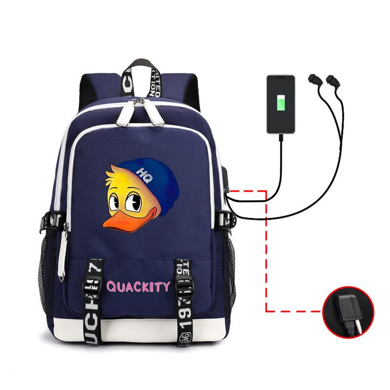 Internet celebrity blogger Quackity backpack male and female anime USB large capacity charging backpack outdoor printed logo