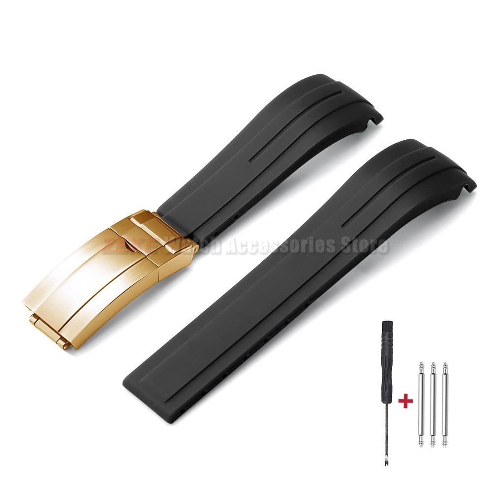 Curved End Rubber Watch Strap 20mm 21mm 22mm for Rolex for Water Ghost Folding Buckle Bracelet Waterproof Silicone Wrist Band