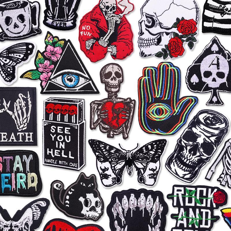 Punk Funny Skull Embroidery Patch Iron On Patches For Clothing Thermoadhesiv Patches On Clothes Fusible Badges Sewing Applique