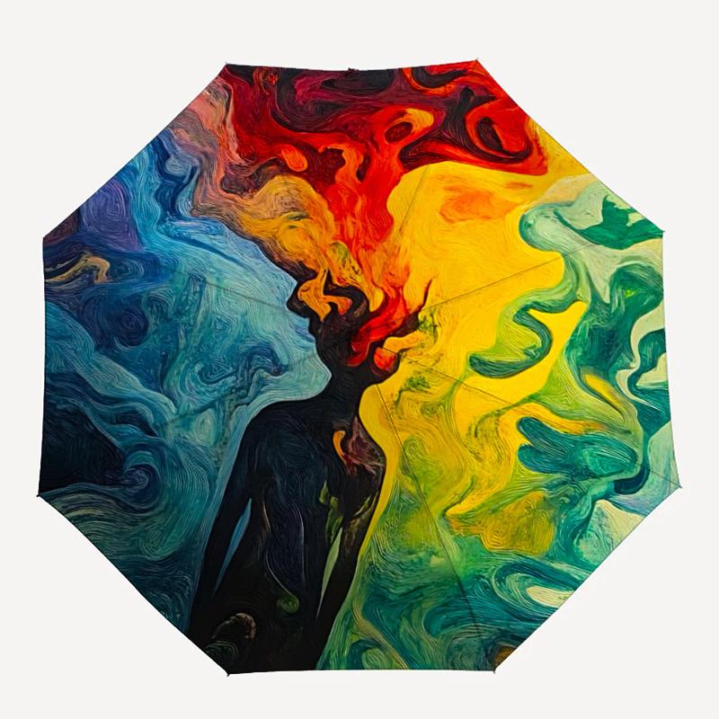 

1PC Abstract Art Fluid Dynamics Automatic Folding Umbrella, Portable & Foldable Design with 8 Ribs, 51