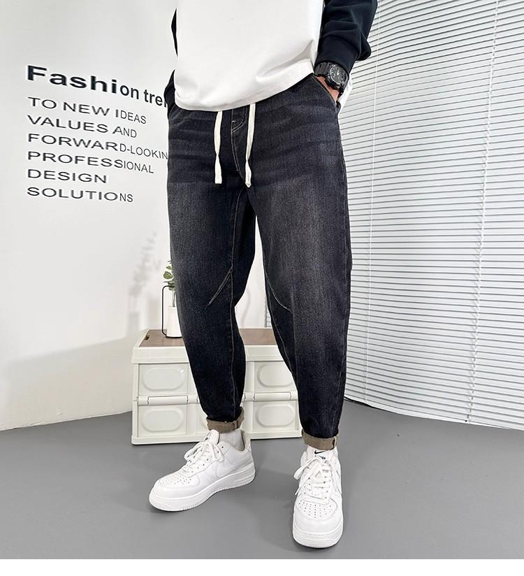 JYL Men s Jeans Autumn Winter Elastic Waist Drawstring Slim Straight Denim M