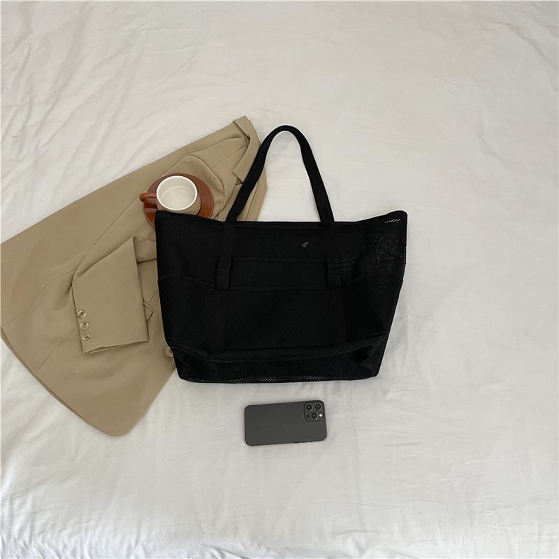 Bolsa de playa de malla portátil para mujer, bolsa de almacenamiento de maquillaje para viajes, bolsa de baño de verano, organizador, bolsa de compras