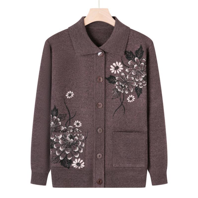 Middle-aged Spring and Autumn Clothes Cardigan Sweater Female Mother Knitted Sweater Jacket Elderly Clothes Grandma Autumn Clothes Loose Top