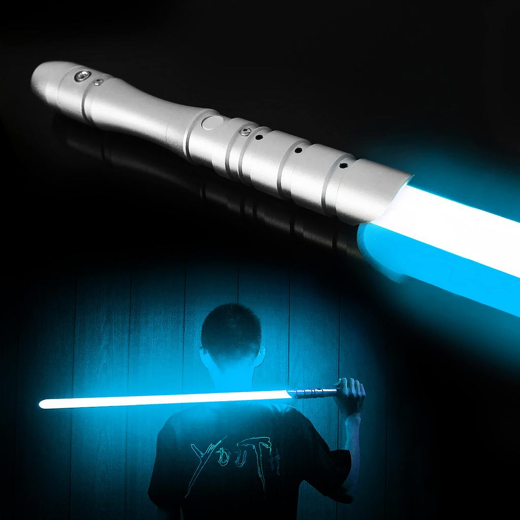 YDD Lightsaber with LED Metal Force Sound Rechargeable Sword Hilt and Ice Blue Blade, Hilt, FX, Effects, Sensor, Light-Up (Silver Blade)