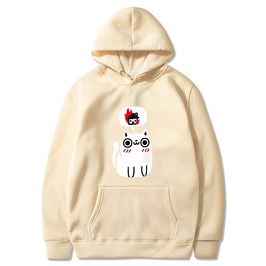 Autumn Winter Solid Color Anime Cat Classic Hoodie Men's Daily Casual Harajuku Hoodie Street Wear Warm Hoodie