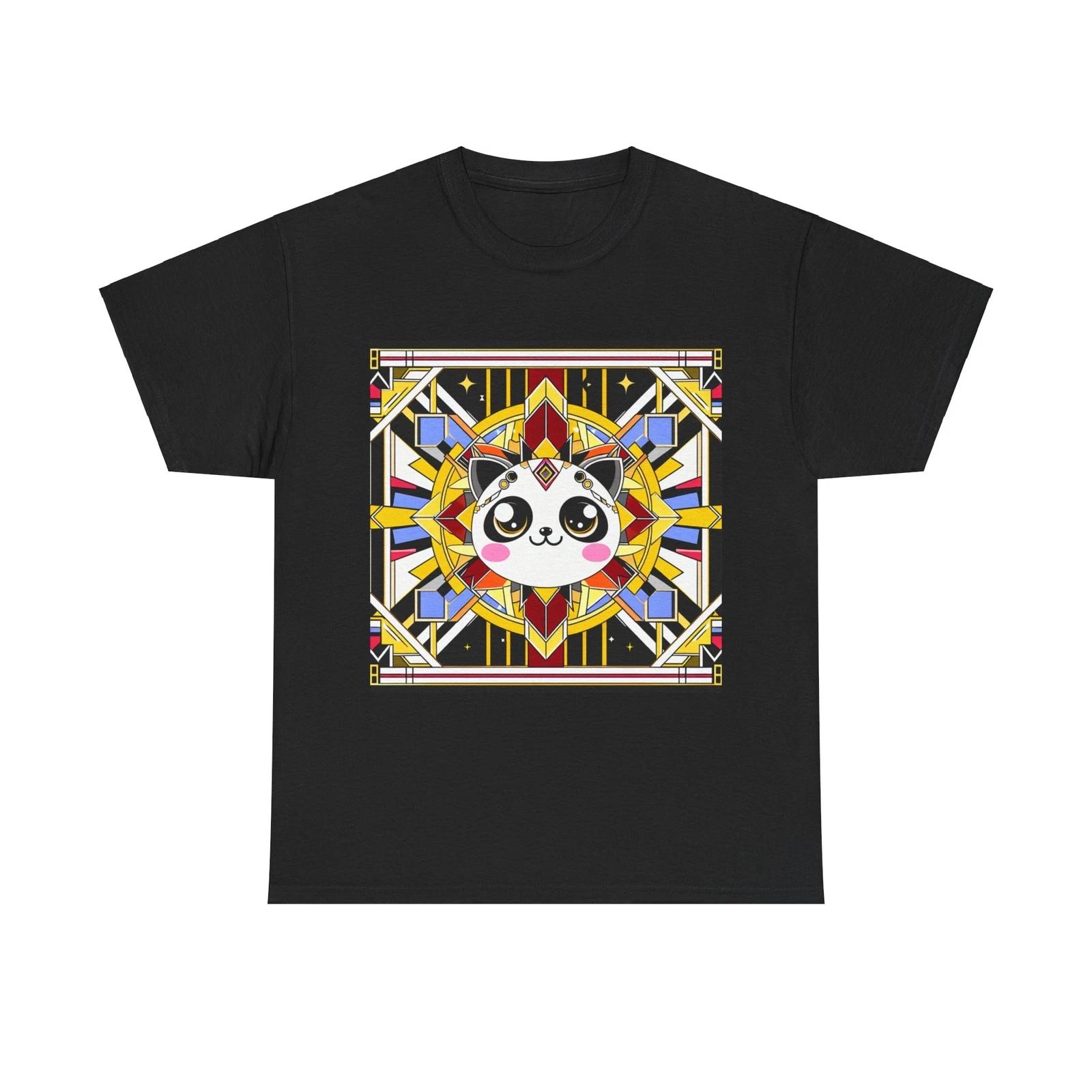 Unisex Adult T Shirt Art Deco Kawaii Cat Geometric Pattern Graphic Tee Cute Fun 3XL