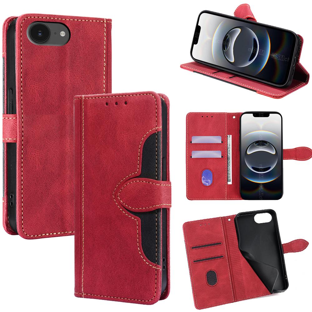 For iPhone 16e Case Leather Wallet Phone Cover with Straw Hat Magnetic Clasp