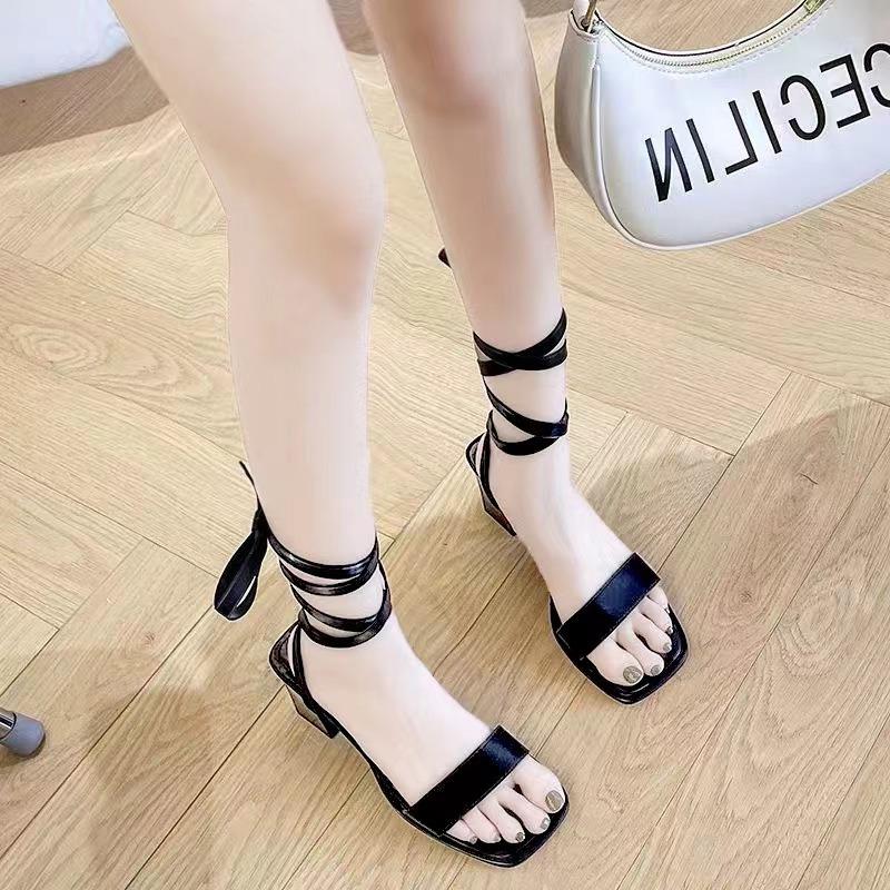 Strappy Sandals Female Summer New Fashion Thick with Temperament High Heels