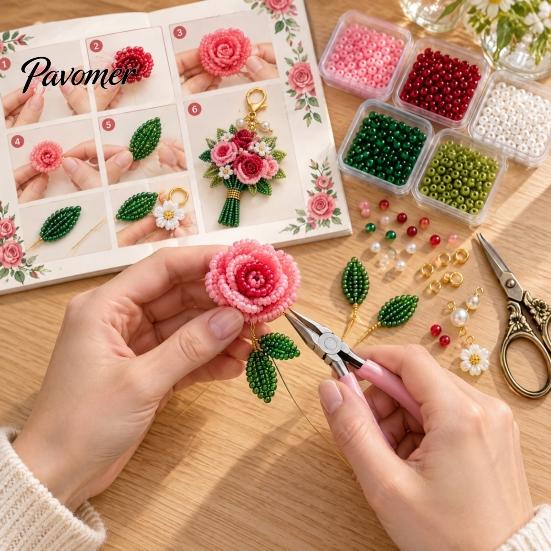 DIY Bouquet Keychain Set Handmade Flower Craft Set, Beaded Making Handicraft Material Pack Kit, Complete Kit for Bag Charm Decorative Pendant