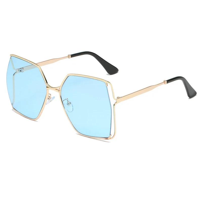 Gradient Oversized Square Sunglasses Women Luxury Brand Hollow Lens Vintage Alloy Sun Glasses Female Green Shades UV400