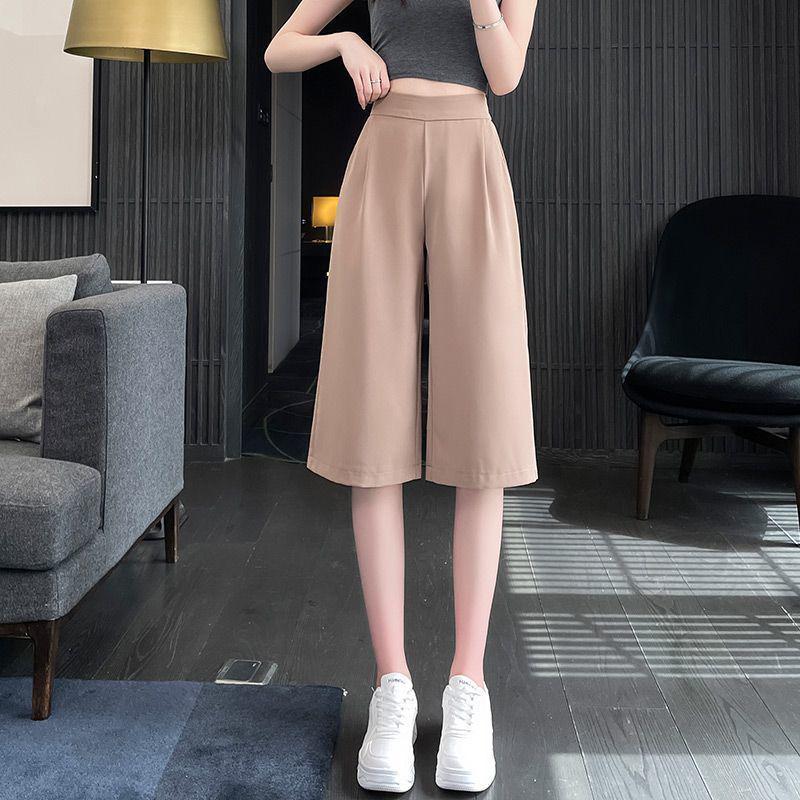

Plus Size Women s Lightweight High-Waist Wide-Leg Pants - Slimming, Loose, Casual, Nine-Point Length. 4XL (185-200 jin)