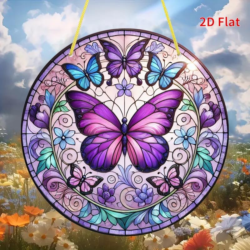 2D Flat Purple Butterfly Acrylic Decoration Sign, Christmas and Halloween Gift, Suitable for wall decoration, porch, room, villa, accents Home, Hallwa