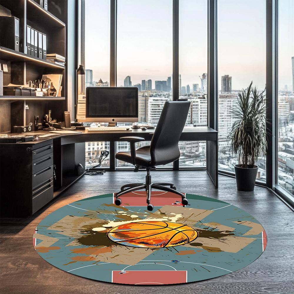 Basketball Printed Round Rug Carpet Chair Rug Area Rug Entryway Doormats,for Office Chair Living Room Bedroom Kitchen Room.