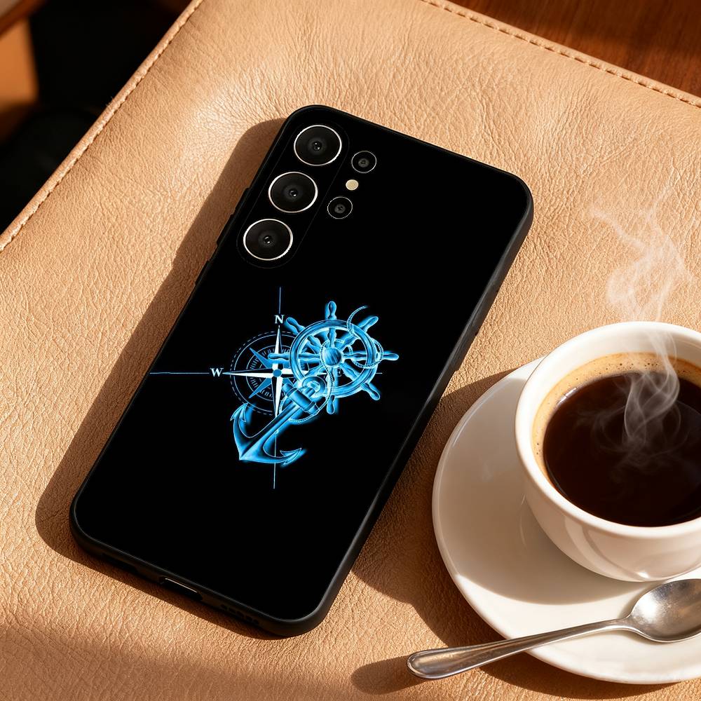 C-Compass S-Sailor Phone Case For Samsung S26,S25,24,23,22,30,21,10,9,Ultra,Plus,Lite,Black Soft Case