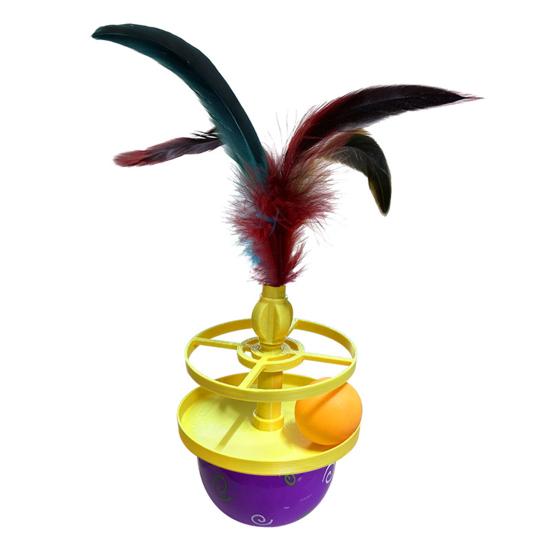 Interactive Cat Feather Toy Self Play Tumbler Toy with Feather and Ball Kitten Exercise Toy for Bored Indoor Adult Cats