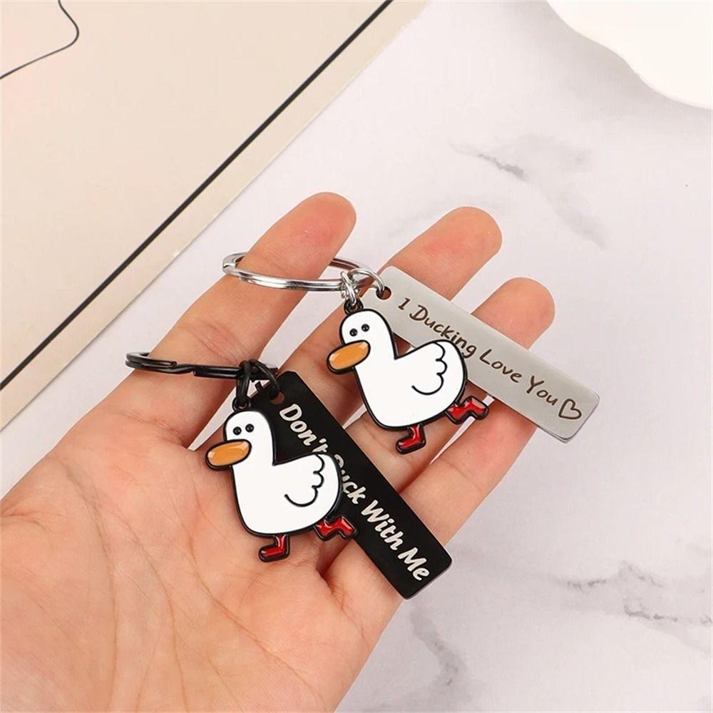 Stainless Steel Ducking Love Keyring Couples Jewelry Duck Pendant Funny Duck Keychain  Handbag
