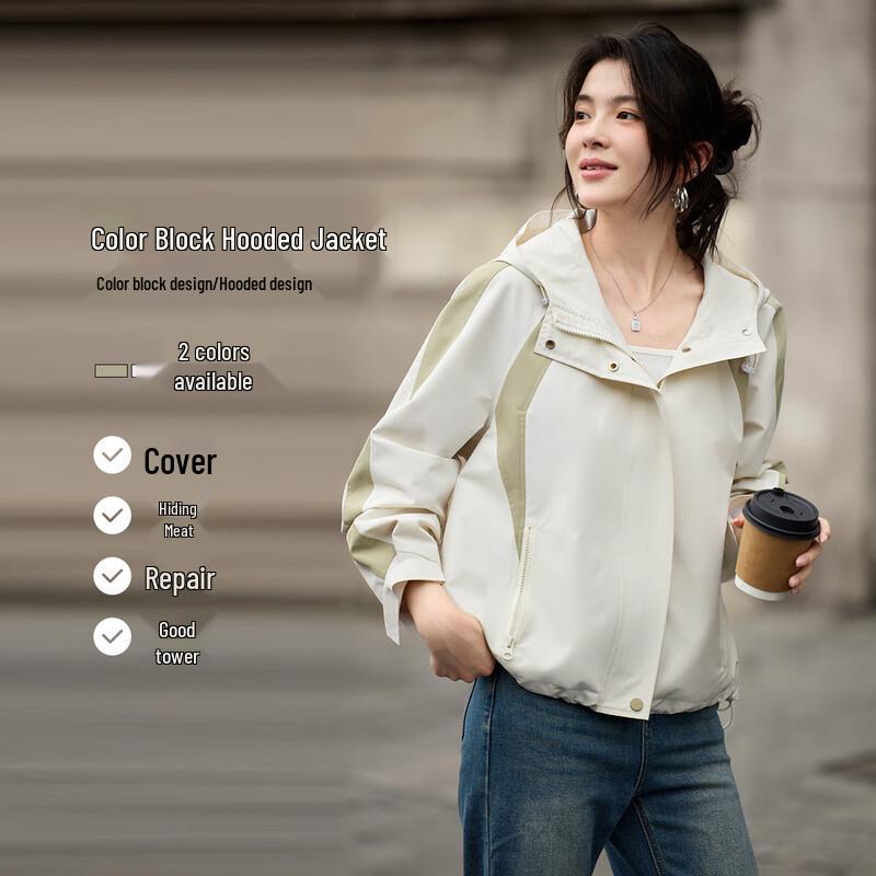 

Women s Color-block Hooded Casual Jacket XL