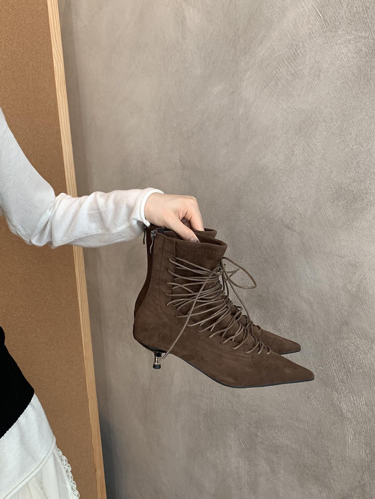 

High-heeled booties, women s versatile, 2025 new spring and autumn single boots, fashionable Martin boots, slimming French temperament boots 40 коричневий