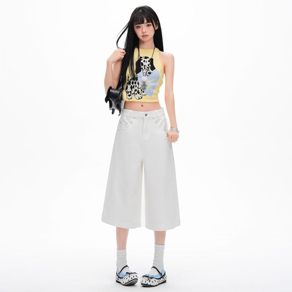 Fashion Spring Summer Vintage Loose Straight Stylish Wide Leg Cropped Capri Denim Pants For Women Trendy Versatile Slimming AllMatch Daily Trousers