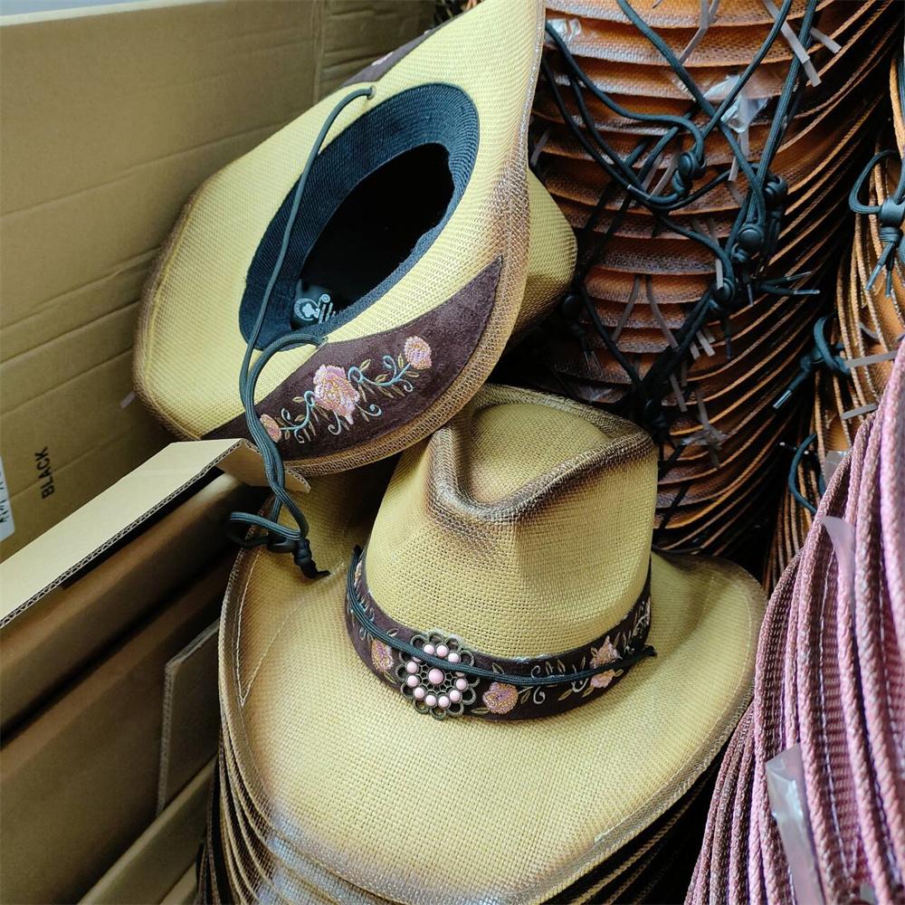 2024 Summer Straw Cowboy Hat Women's Fashion Cowgirl Straw Hat Pink Hat Men's Western Cowboy Hat Summer Travel Visor Hat