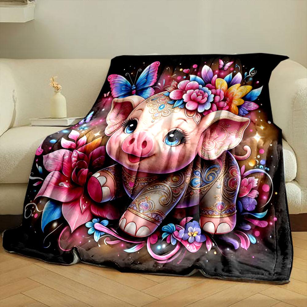 1PC Animals in Dreamy and Vibrant Flowers Printed Blanket, All-Season Multi-Use for Nap Camping, Travel, Car, Sofa Luxury Gift