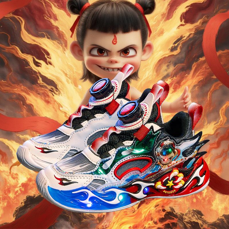Nezha Children s Shoes Boys  Sports Mesh Breathable Light Up Shining Dad s Boys 33