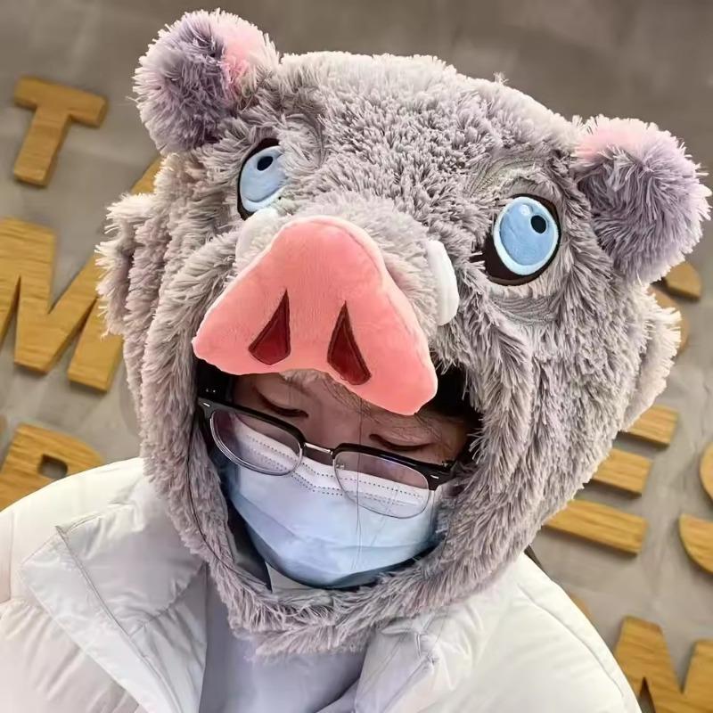 Rekvizita pro hraní rolí Plyšová čepice s hlavou divokého kance Zabiják démonů Hashibira Inosuke Teplá pokrývka hlavy Plyšová čepice z japonského anime